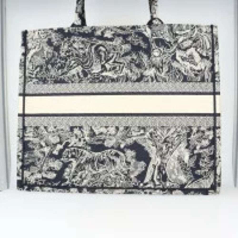 Christian Dior Book Tote Dark Navy Blue Ivory White Bag h - Picture 3 of 13